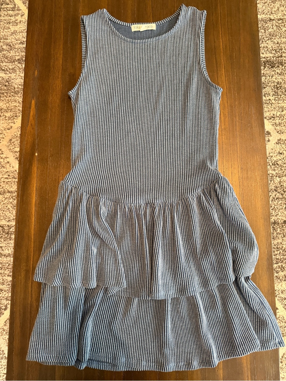 Blue Ribbed Sleeveless Tiered Casual Dress by Lola Rose